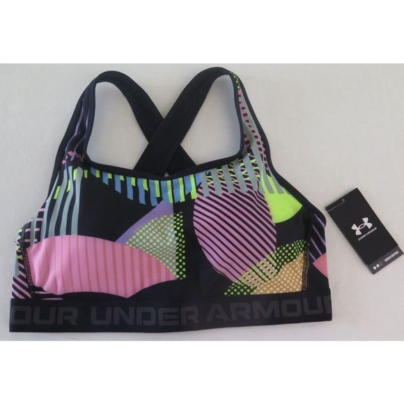 Under Armour 1371442 Women Sz 1X MuIticolor DFO Crossback Mid Printed Sports Bra - Picture 1 of 3